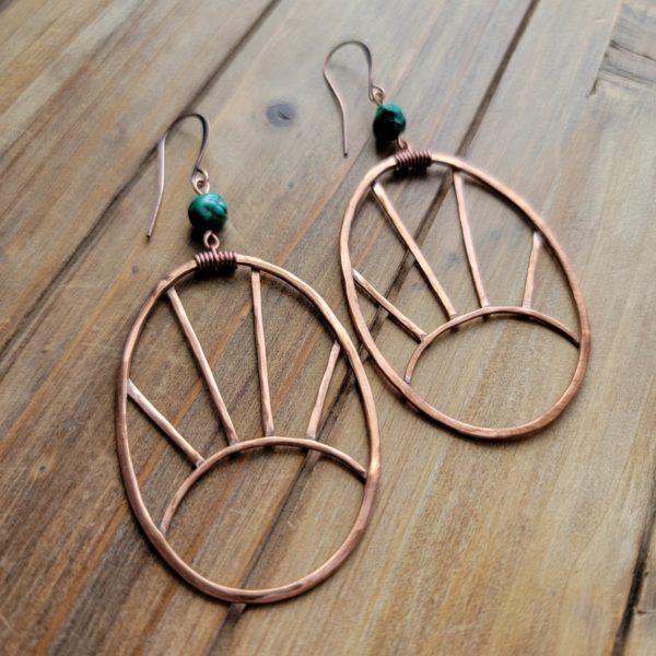 "Golden Hour" Copper Statement earrings with Turquoise