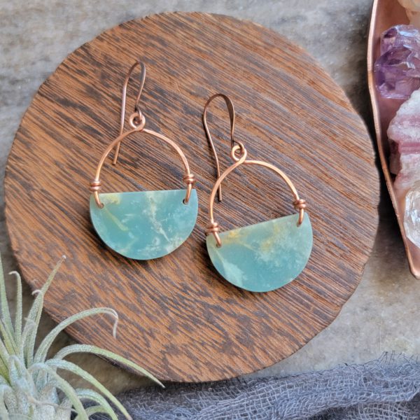 Small Half Circle Slice of Amazonite (Aqua Blue) on Copper Arch