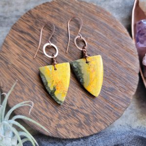 Yellow Bumblebee Jasper Triangle Slices on Copper Circles