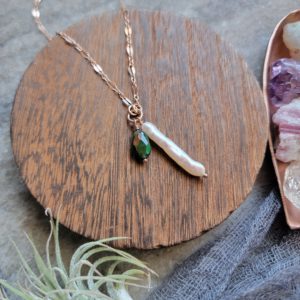 Necklace - Biwa Pearl & Ethiopian Black Opal