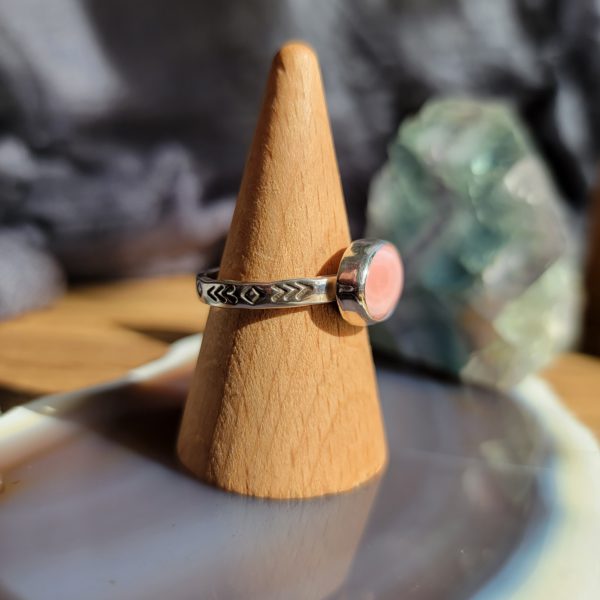 Stamped Silver Ring - Peruvian Pink Opal - Size 10.25 - Image 2