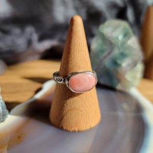 Stamped Silver Ring - Peruvian Pink Opal - Size 10.25