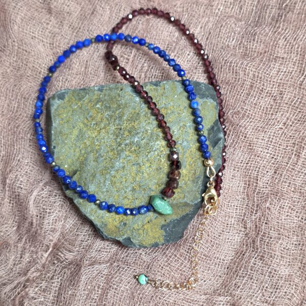 On the Rocks Beaded Necklace - Lapis & Garnet - Image 2