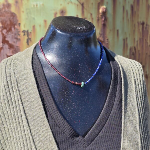 On the Rocks Beaded Necklace - Lapis & Garnet - Image 3