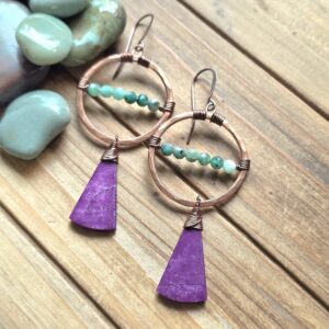 Aria Hoops - Emerald & Purple Stone
