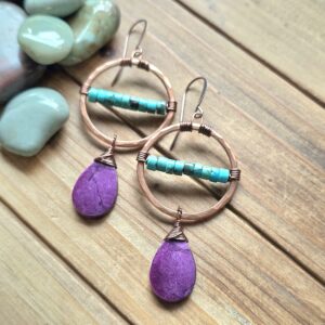 Aria Hoops - Turquoise & Purple Stone