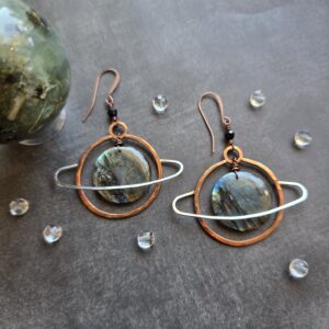 Saturn Hoops - Labradorite
