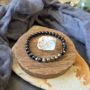 Pyrite & Onyx Stretch Bracelet - 7"