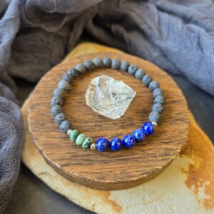 Lapis & Unwaxed Lava Stretch Bracelet - 7"