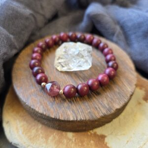 Strawberry Quartz & Purple Heartwood Stretch Bracelet - 7"