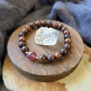 Strawberry Quartz & Black Rosewood Stretch Bracelet