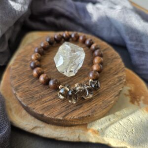 Smoky Quartz & Black Rosewood Stretch Bracelet - 7"