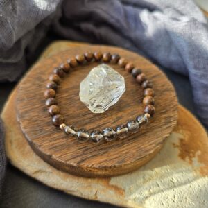 Smoky Quartz & Black Rosewood Stretch Bracelet - 7"