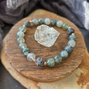 Moss Agate & Unwaxed Lava Stretch Bracelet - 7"