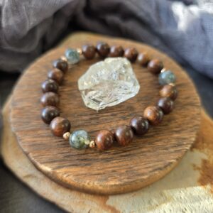 Moss Agate & Black Rosewood Stretch Bracelet - 7"