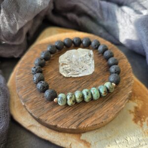 African Turquoise & Lava Stretch Bracelet - 7"