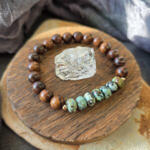 African Turquoise & Black Rosewood Bracelet - 7"