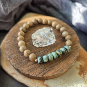 African Turquoise & Sandalwood Bracelet - 7"