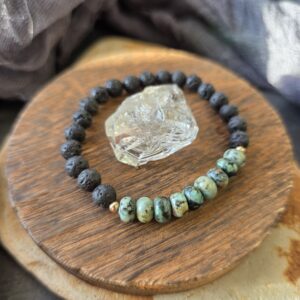 African Turquoise & Lava Bracelet - 6"