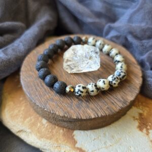 Dalmatian Jasper & Lava Stretch Bracelet - 7"