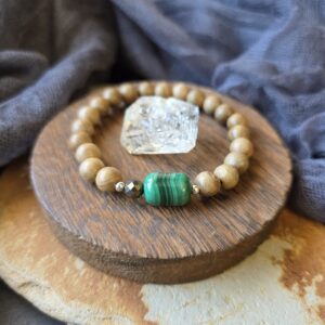 Malachite & Sandalwood Bracelet - 7"
