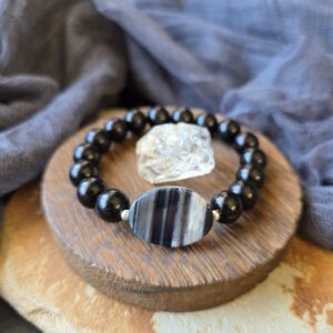 Banded Agate & Ebony Bracelet - 7"