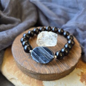 Banded Agate & Ebony Bracelet - 7"