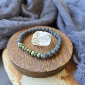 African Turquoise & Unwaxed Lava Stretch Bracelet - 7"