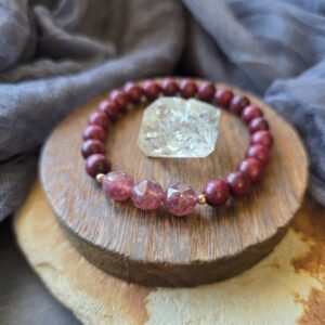 Strawberry Quartz & Purple Heartwood Stretch Bracelet