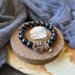 Smoky Quartz & Ebony Stretch Bracelet - 7"