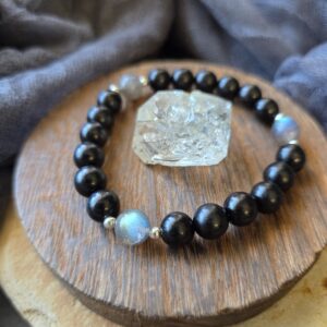 Labradorite & Ebony Stretch Bracelet - 7"